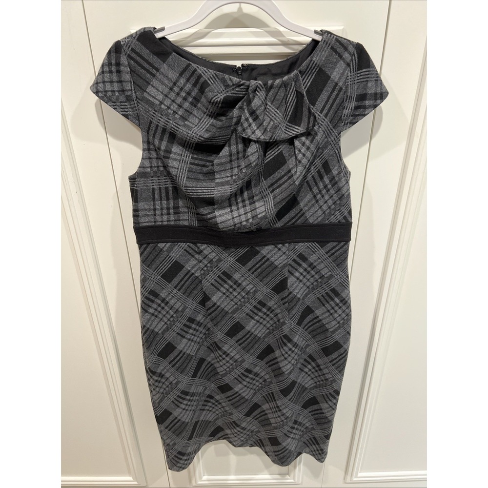 Adrianna Papell Plaid Flannel Sheath Midi Dress Dark Academia Career Retro 60s